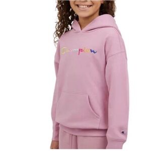 Champion Kids Hoodie in Light Pink with Multicolor Logo